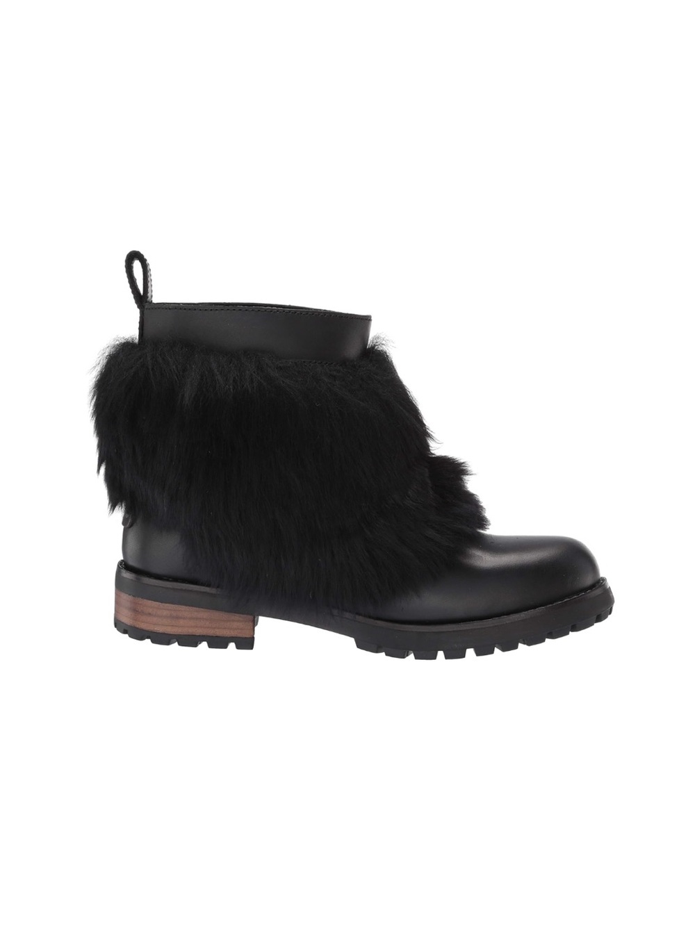 UGG “Otelia” Black Leather Shearling Fur Lug Sole Ankle Boots Size 8.5